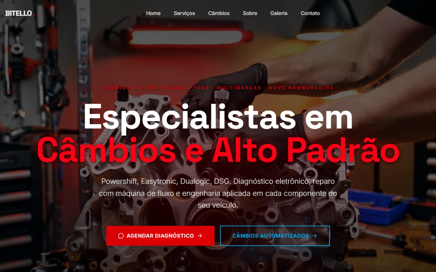 Página inicial do site Bitello na versão desktop