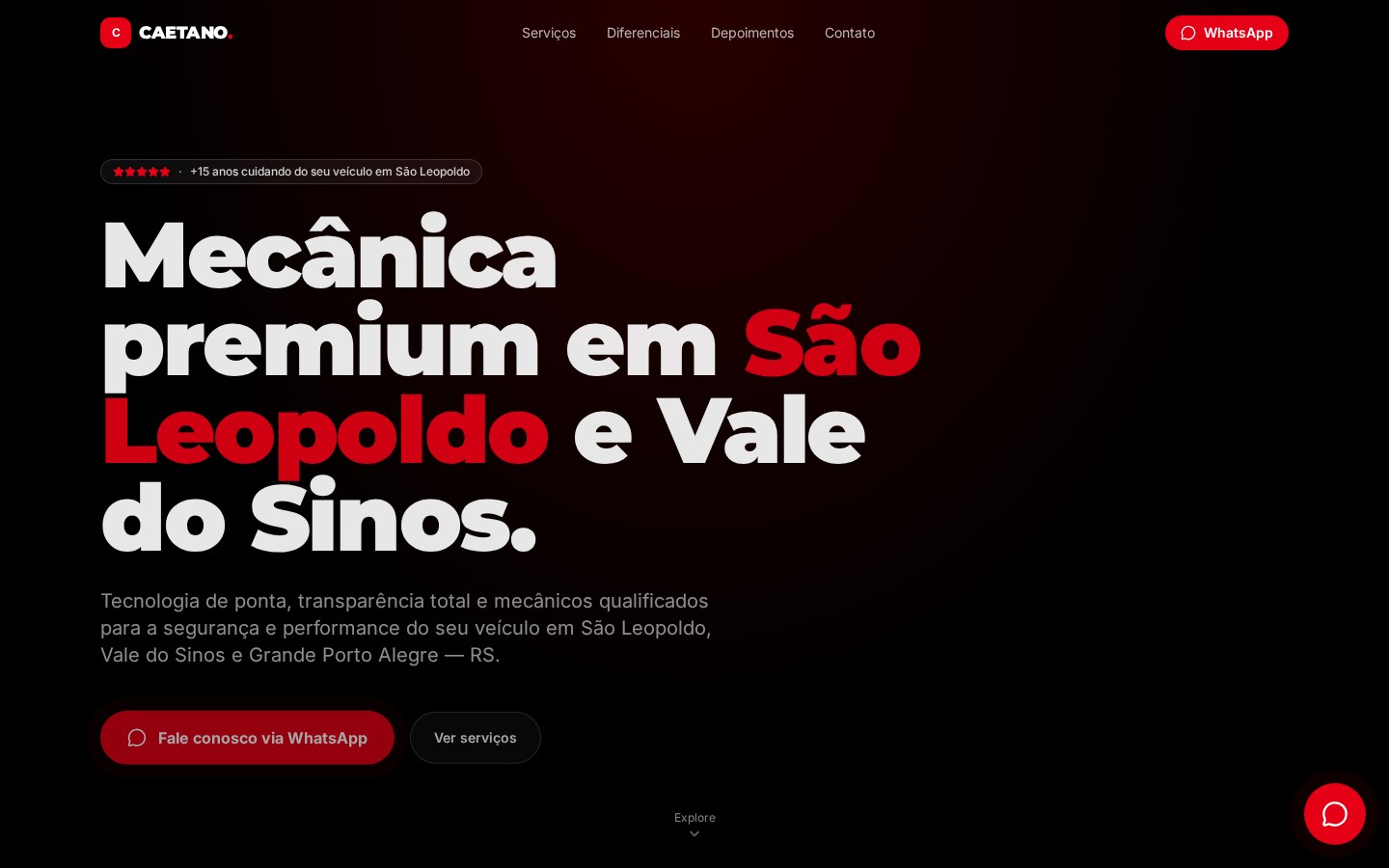 Página inicial do site Auto Center Caetano na versão desktop